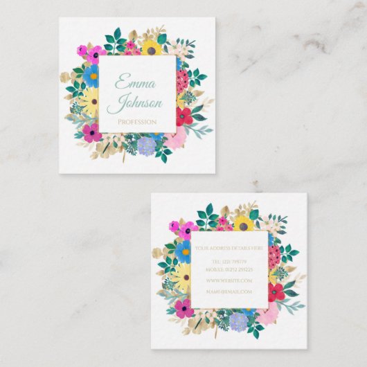 美しい花ボタニカルウォーター絵画の色 スクエア名刺 (正面/裏面)