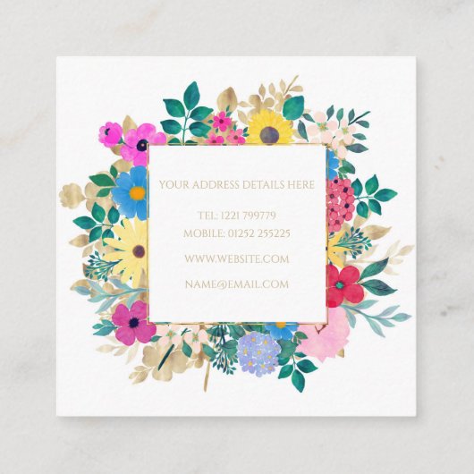 美しい花ボタニカルウォーター絵画の色 スクエア名刺 (裏面)