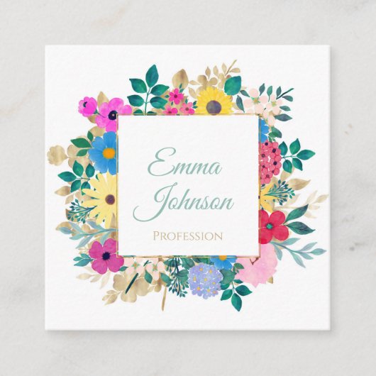 美しい花ボタニカルウォーター絵画の色 スクエア名刺 (正面)
