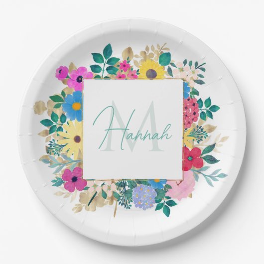 美しい花ボタニカルウォーター絵画の色 ペーパープレート (正面)