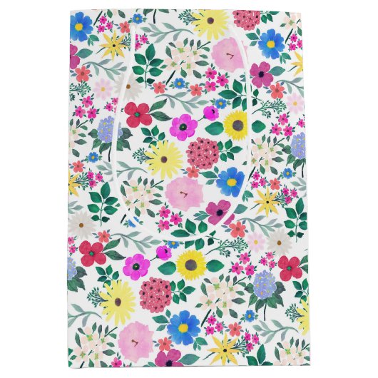 美しい花ボタニカルウォーター絵画の色 ミディアムペーパーバッグ (正面)