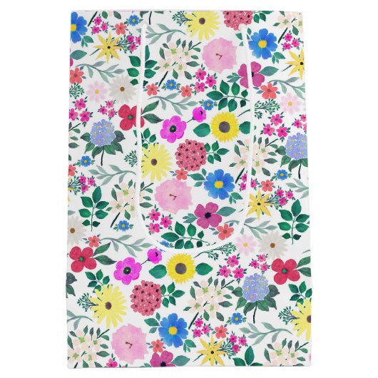 美しい花ボタニカルウォーター絵画の色 ミディアムペーパーバッグ (裏面)