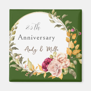 美しい花リースグリーン結婚ズ記念日 マグネット