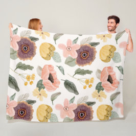 美しい花可愛いl白とピンクの水色 フリースブランケット