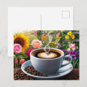 美しい花園と朝のコーヒー ポストカード (正面/裏面)