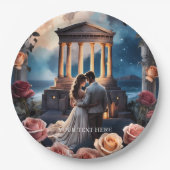 美しい花嫁と花婿が海辺に立つ ペーパープレート (正面)