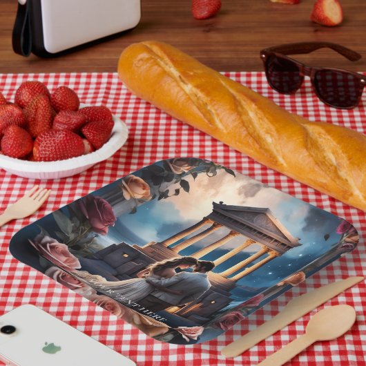 美しい花嫁と花婿が海辺に立つ ペーパープレート (ピクニック)