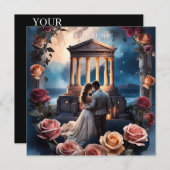 美しい花嫁と花婿が海辺に立つ 招待状 (正面/裏面)