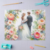 美しい花嫁と花婿のフラワーのウェディング 薄葉紙 (クラフト)