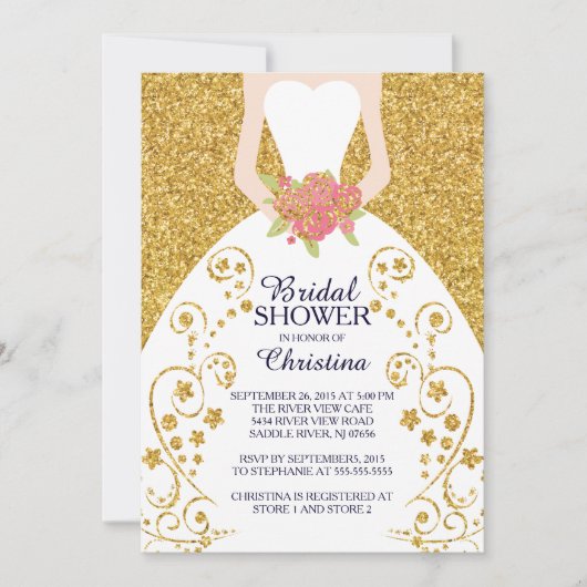 美しい花嫁のグリッターのブライダルシャワーの招待状 招待状 (正面)