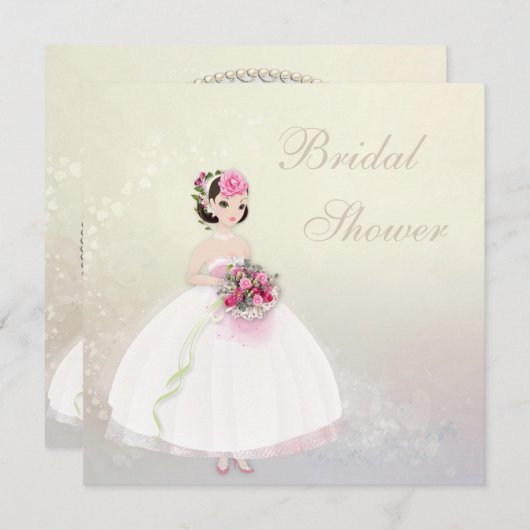 美しい花嫁のロマンチックなハートのブライダルシャワー 招待状 (正面/裏面)