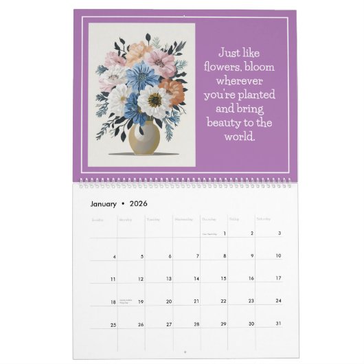 美しい花引用文植物暦 カレンダー (1月 2026)