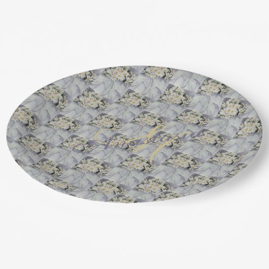 美しい花束のデイジーブライダルパーティモノグラム ペーパープレート (アングル)