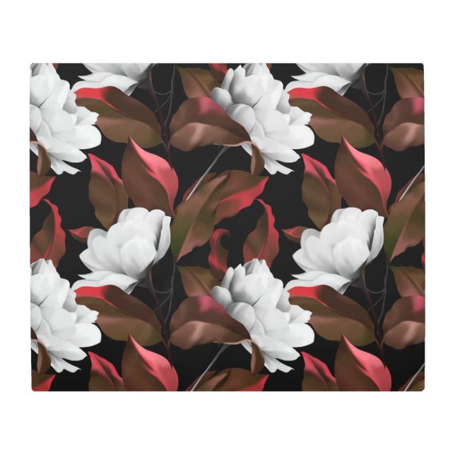 美しい花束ワイルドフラワーホワイトブルゴーニュ赤 メタルプリント (正面)