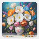 美しい花束、装飾イラストレーション、 スクエアシール (正面)