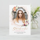 美しい花柄のゴールドフレーム写真 卒業パーティー 招待状 (スタンド正面)