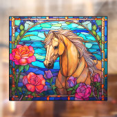 美しい花柄の栗毛の馬の模造ステンドグラス ウィンドウサイン (シート2)