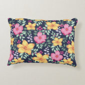 美しい花柄の花々葉ブルーピンク アクセントクッション (裏面)