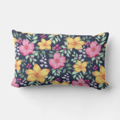 美しい花柄の花々葉ブルーピンク ランバークッション (裏面)