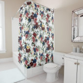 美しい花柄の花ブルーレッドイエロー シャワーカーテン (インサイチュ)
