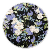 美しい花柄の薄紫バラ葉 セラミックノブ (正面)