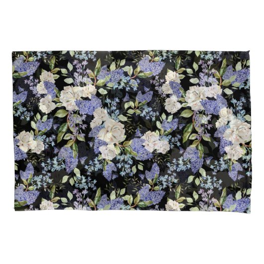 美しい花柄の薄紫バラ葉 枕カバー (正面左)