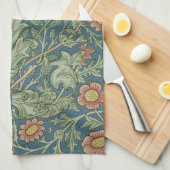 美しい花柄ウィリアム・モリスグリーンピンク キッチンタオル (四つ折り)