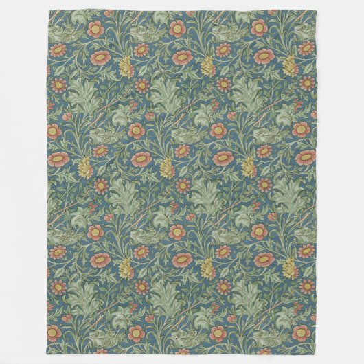 美しい花柄ウィリアム・モリスグリーンピンク フリースブランケット (正面)