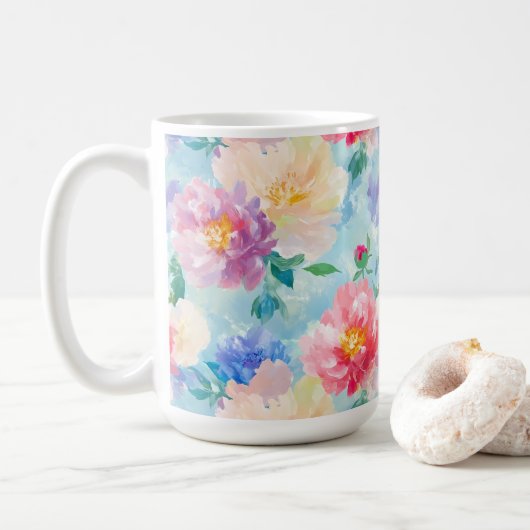 美しい花柄 コーヒーマグカップ (ドーナツ)