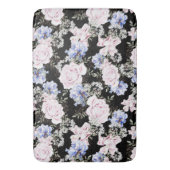 美しい花柄 ローズ アイリス ピンク ブルー バスマット (正面縦)