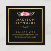 美しい花模様のゴールドフレーム 黒白ストライプ スクエア名刺 (裏面)