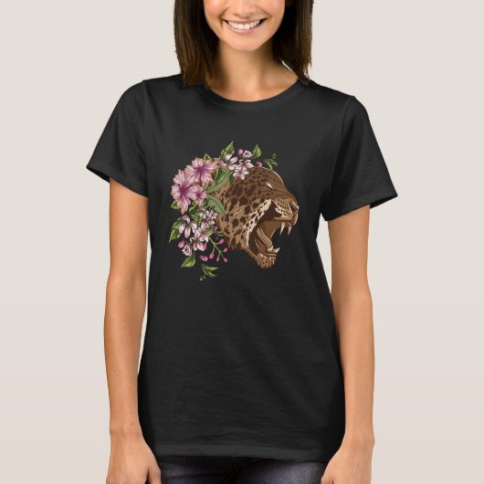 美しい花模様オンレオパードシンプル頭 Tシャツ (正面)