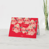 美しい花模様カットのピンクの庭の花 サンキューカード (裏面)