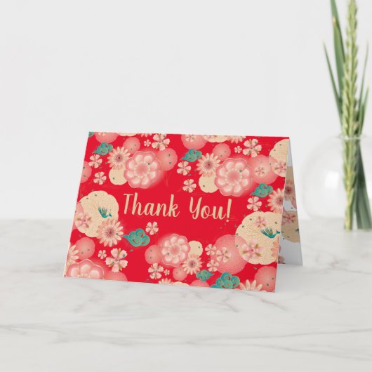 美しい花模様カットのピンクの庭の花 サンキューカード (正面)