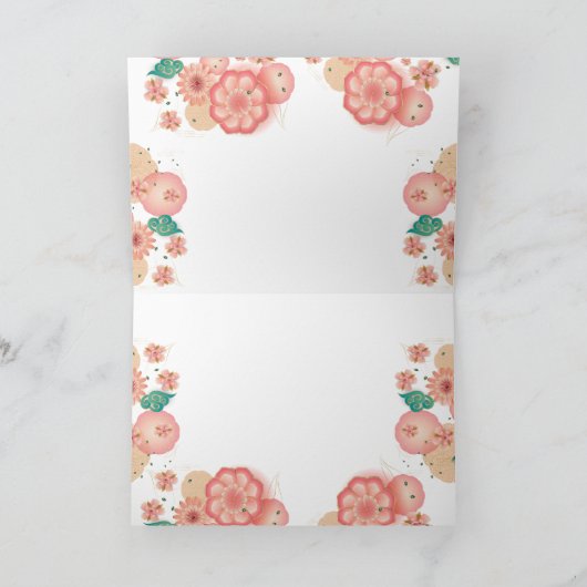 美しい花模様カットのピンクの庭の花 サンキューカード (内部)