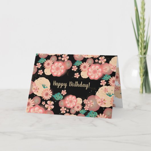 美しい花模様カットのピンクの庭の花 サンキューカード (正面)