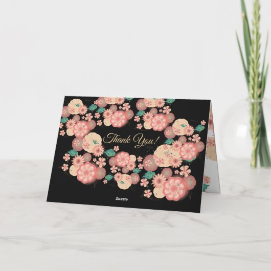 美しい花模様カットのモモの庭の花 サンキューカード (裏面)