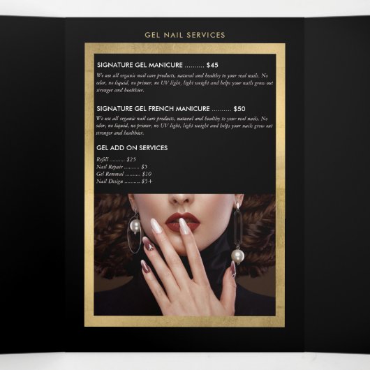 美しい花模様ネイルサロンブラックパンフレット 三つ折りカード (内部中)