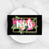 美しい花模様ネイルサロンブラック 名刺