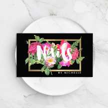 美しい花模様ネイルサロンブラック