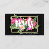 美しい花模様ネイルサロンブラック 名刺 (正面)