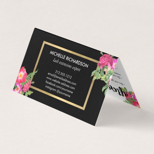 美しい花模様ラッシュエクステンションブラックアフターケア 名刺 (裏面)