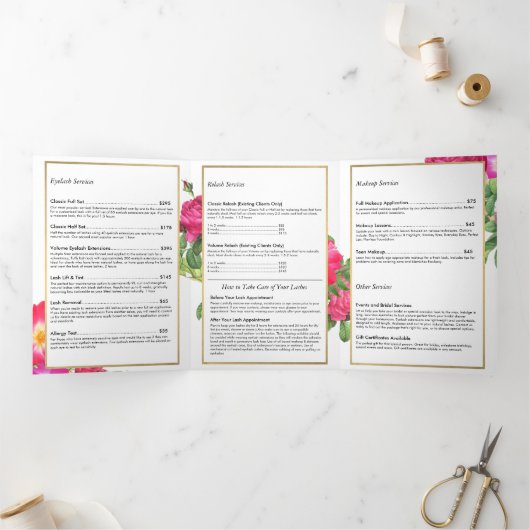 美しい花模様Lash Extensionsホワイトペーパー 三つ折りカード (内部)