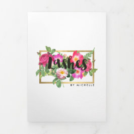 美しい花模様Lash Extensionsホワイトペーパー 三つ折りカード