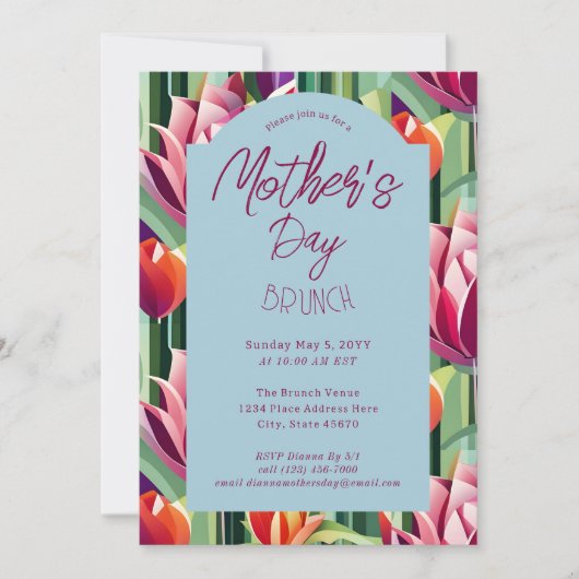 美しい花母の日ブランチ青 招待状 (正面)