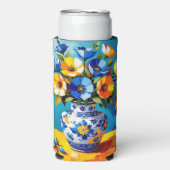 美しい花瓶に活けた花 スリム缶クーラー (Seltzer正面)