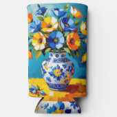 美しい花瓶に活けた花 スリム缶クーラー (正面)