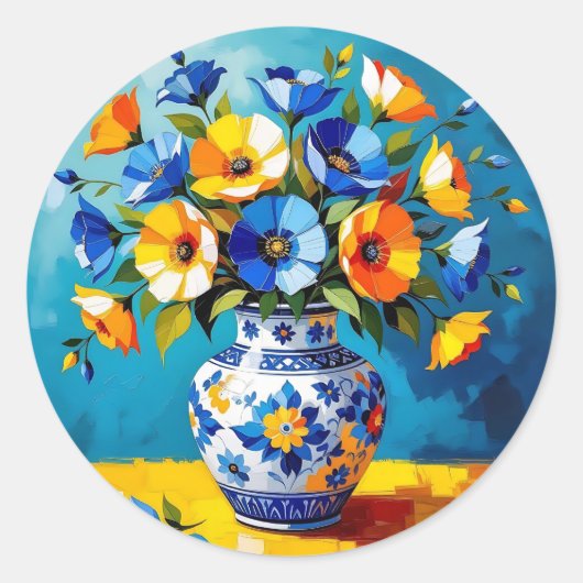 美しい花瓶の花 ラウンドシール (正面)