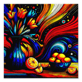 美しい花瓶の隣のジューシーなオレンジ フォトプリント           