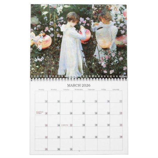 美しい花絵を描のファインアート カレンダー (3月 2026)